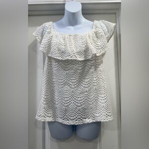 Lilly Pulitzer La Fortuna White Eyelet On/Off Shoulder Blouse Size Medium